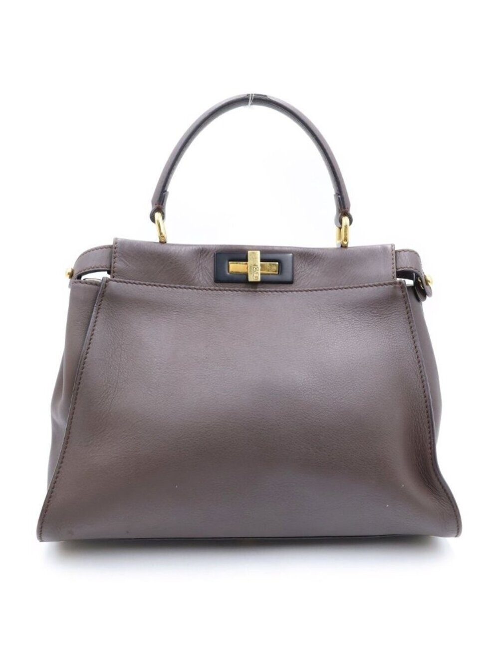 Fendi Peekaboo Regular Medium Shoulder Bag Selleria Leather 2-Way Brown